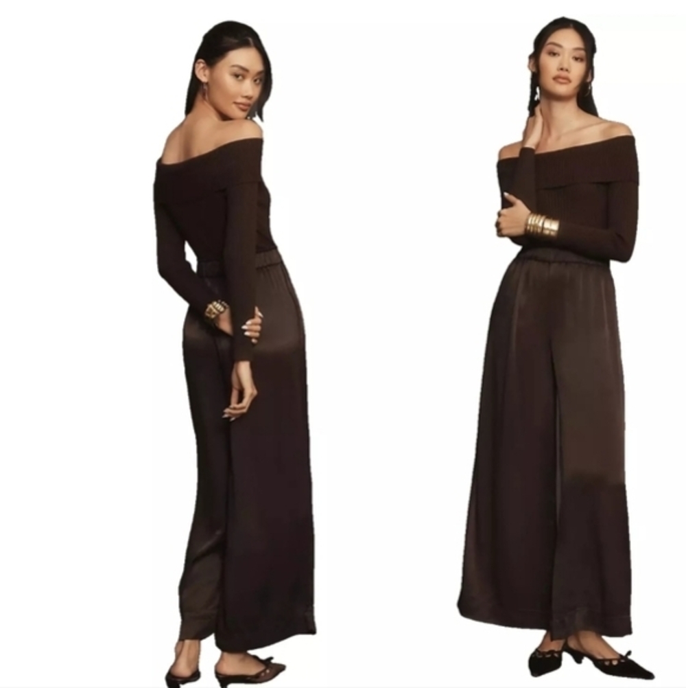 By Anthropologie Off The Shoulder Twofer Wide-leg Jumpsuit Size Small